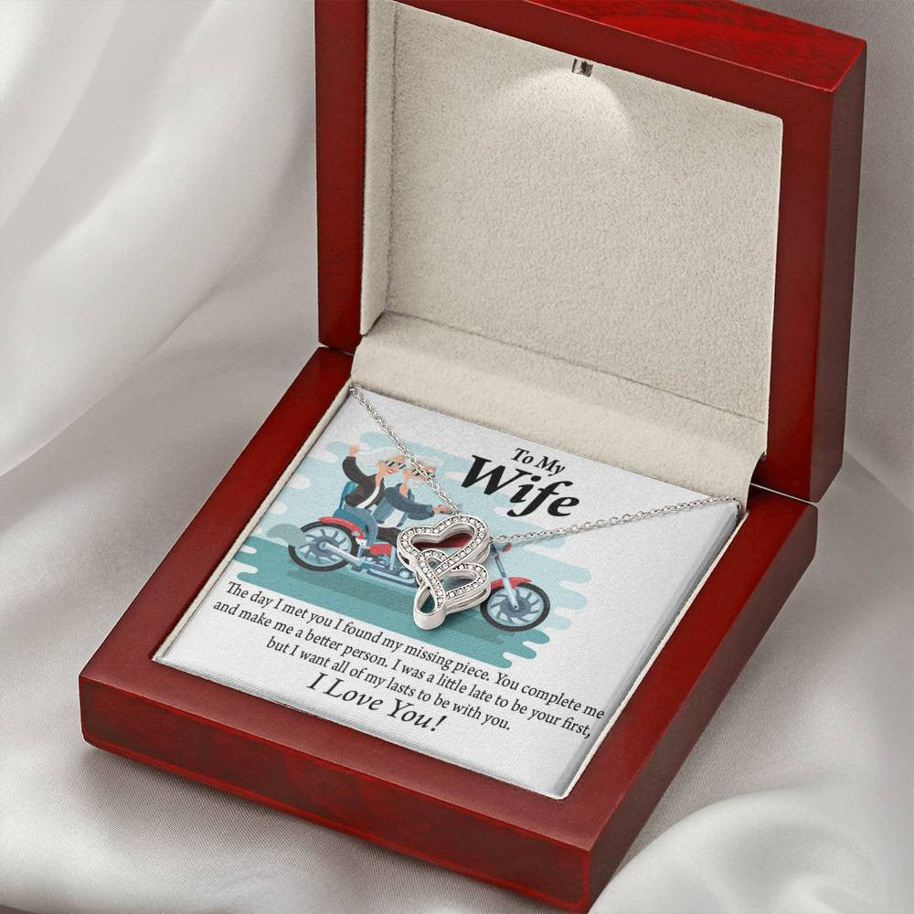 To My Wife All My Lasts To Be With You Double Hearts Necklace Message Card From Son Daughter Gift Anniversary Birthday Graduation Mothers Day - Double Hearts Necklace