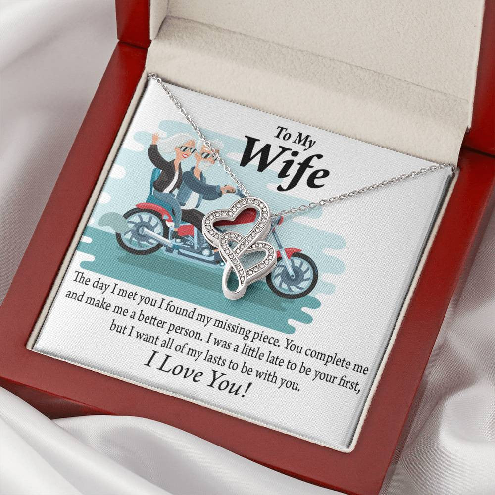 To My Wife All My Lasts To Be With You Double Hearts Necklace Message Card From Son Daughter Gift Anniversary Birthday Graduation Mothers Day - Double Hearts Necklace
