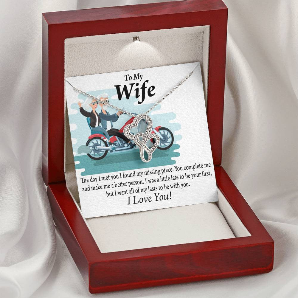To My Wife All My Lasts To Be With You Double Hearts Necklace Message Card From Son Daughter Gift Anniversary Birthday Graduation Mothers Day - Double Hearts Necklace