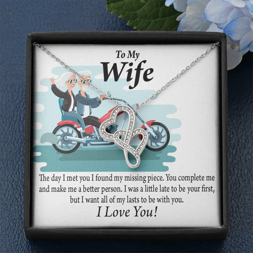 To My Wife All My Lasts To Be With You Double Hearts Necklace Message Card From Son Daughter Gift Anniversary Birthday Graduation Mothers Day - Double Hearts Necklace