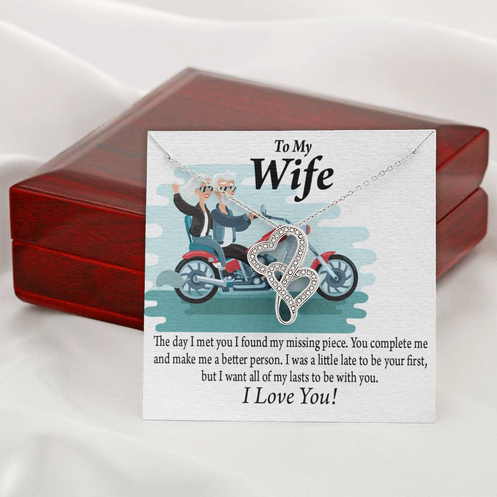 To My Wife All My Lasts To Be With You Double Hearts Necklace Message Card From Son Daughter Gift Anniversary Birthday Graduation Mothers Day - Double Hearts Necklace