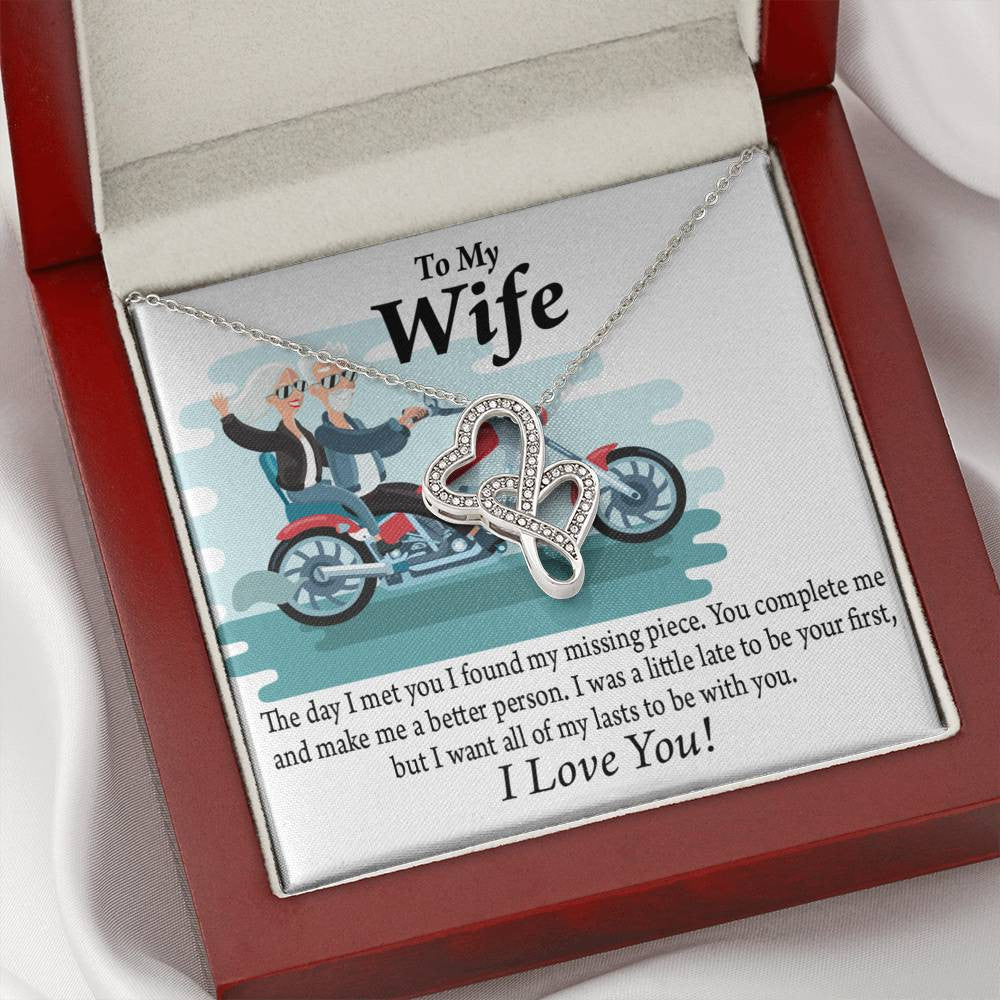 To My Wife All My Lasts To Be With You Double Hearts Necklace Message Card From Son Daughter Gift Anniversary Birthday Graduation Mothers Day - Double Hearts Necklace