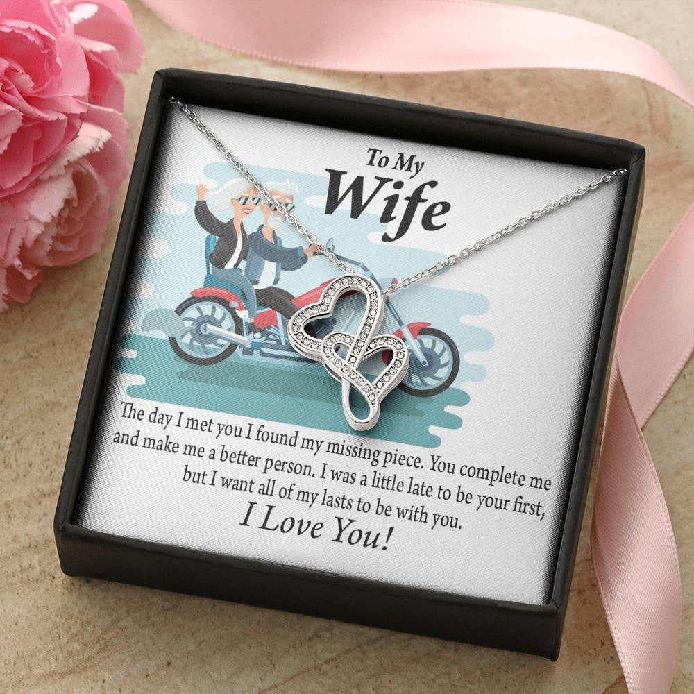 To My Wife All My Lasts To Be With You Double Hearts Necklace Message Card From Son Daughter Gift Anniversary Birthday Graduation Mothers Day - Double Hearts Necklace