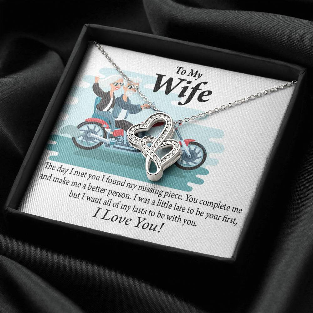 To My Wife All My Lasts To Be With You Double Hearts Necklace Message Card From Son Daughter Gift Anniversary Birthday Graduation Mothers Day - Double Hearts Necklace