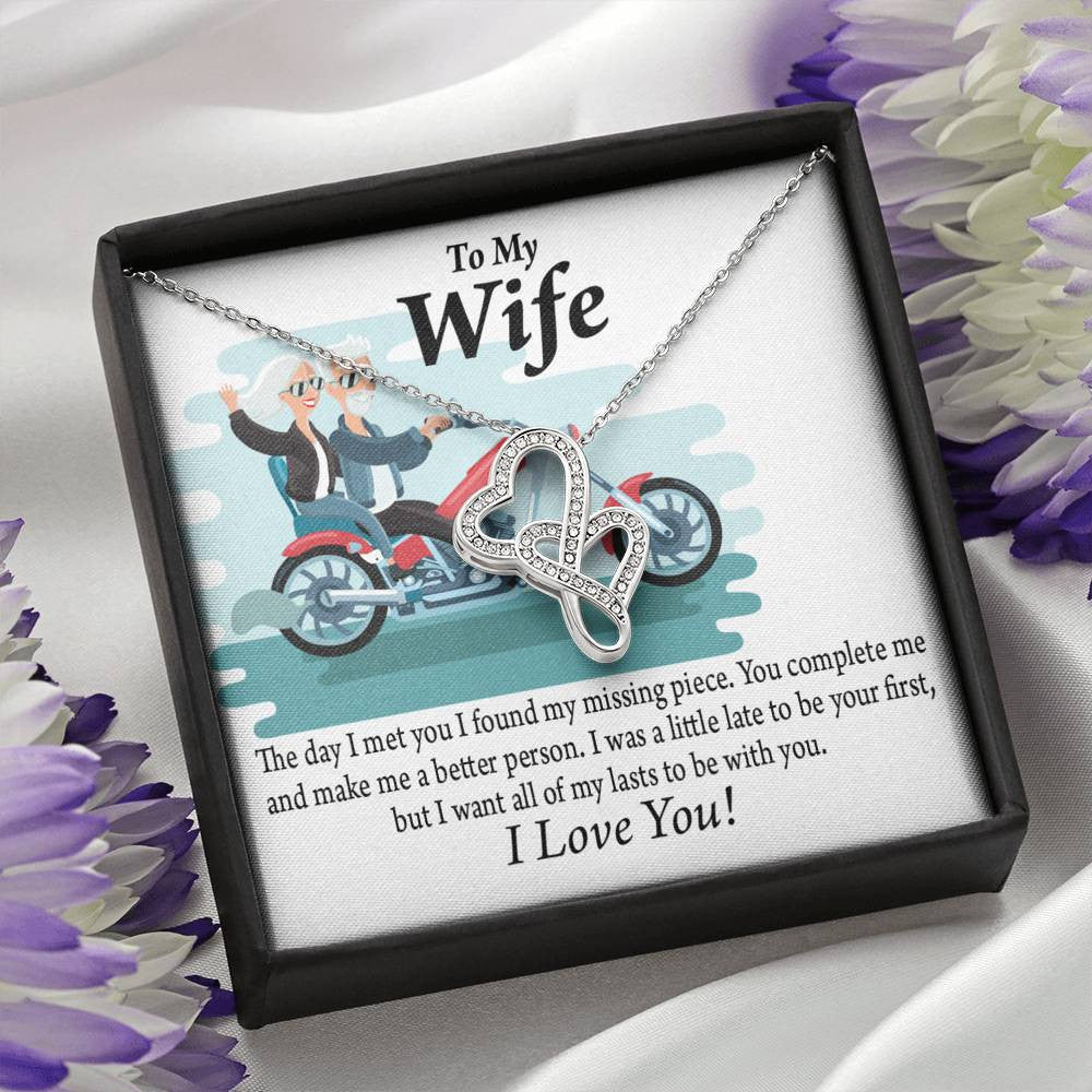 To My Wife All My Lasts To Be With You Double Hearts Necklace Message Card From Son Daughter Gift Anniversary Birthday Graduation Mothers Day - Double Hearts Necklace