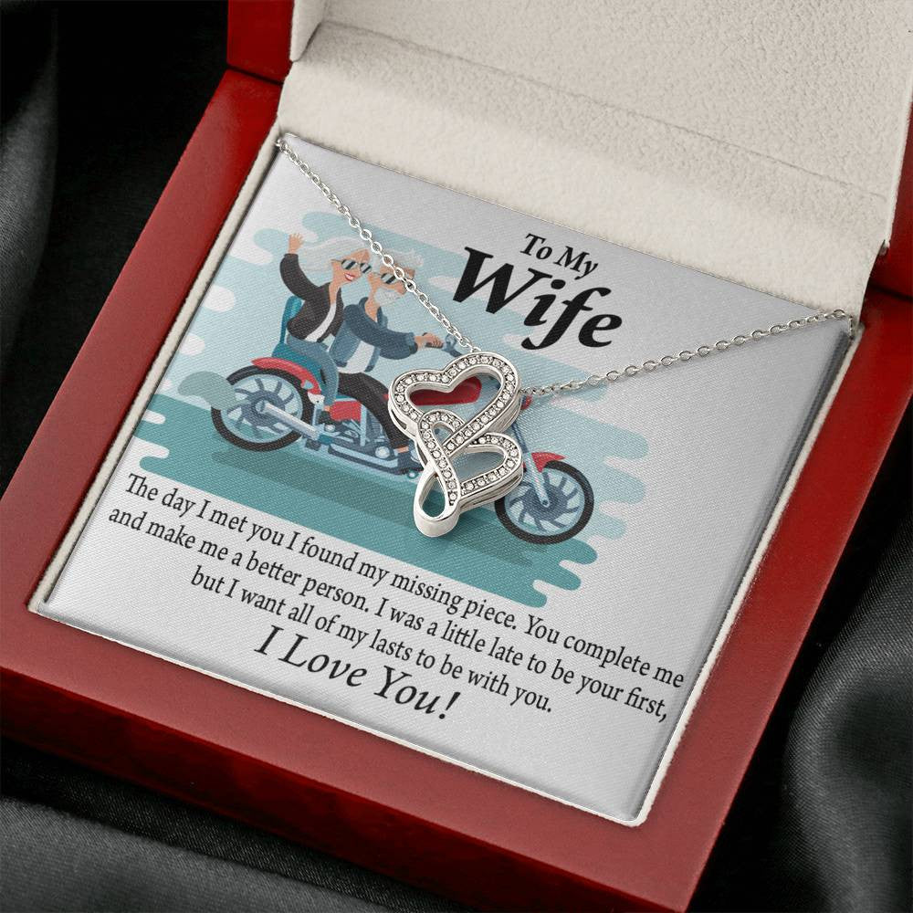To My Wife All My Lasts To Be With You Double Hearts Necklace Message Card From Son Daughter Gift Anniversary Birthday Graduation Mothers Day - Double Hearts Necklace