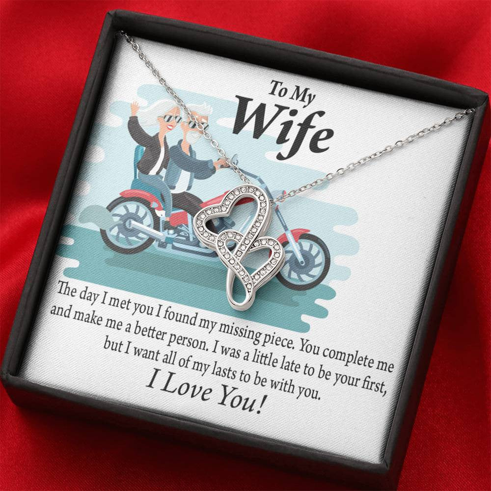 To My Wife All My Lasts To Be With You Double Hearts Necklace Message Card From Son Daughter Gift Anniversary Birthday Graduation Mothers Day - Double Hearts Necklace