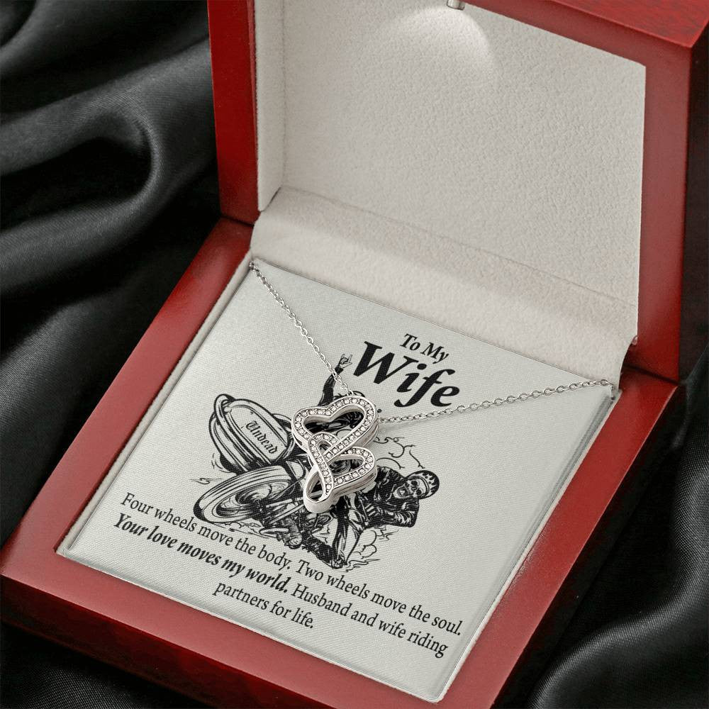 To My Wife Your Love Moves My World Double Hearts Necklace Message Card From Son Daughter Gift Anniversary Birthday Graduation Mothers Day - Double Hearts Necklace