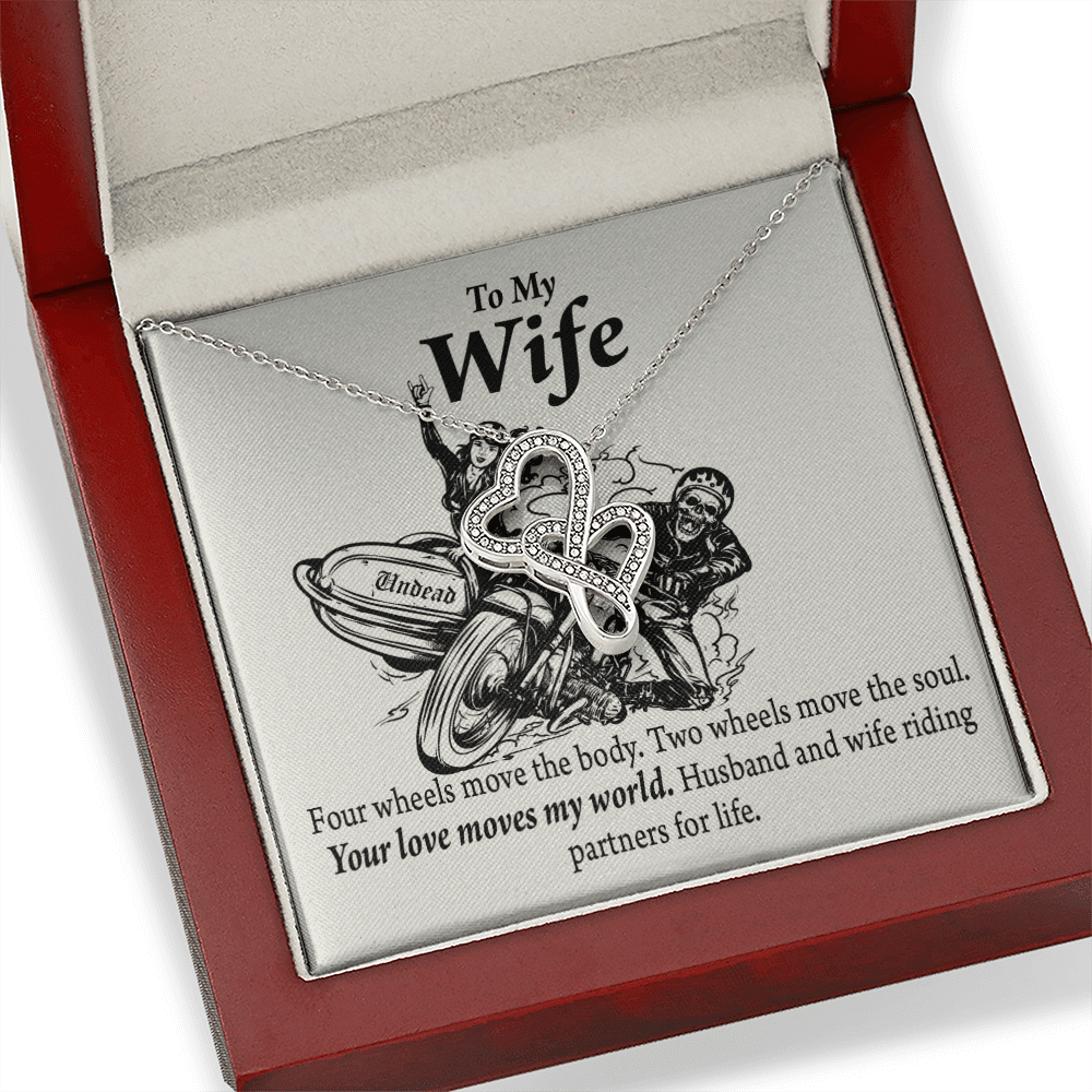 To My Wife Your Love Moves My World Double Hearts Necklace Message Card From Son Daughter Gift Anniversary Birthday Graduation Mothers Day - Double Hearts Necklace