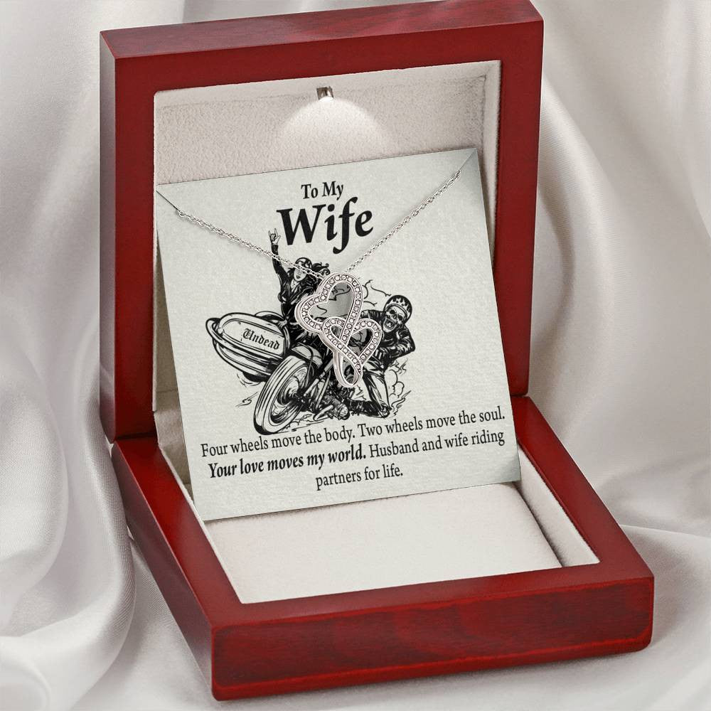 To My Wife Your Love Moves My World Double Hearts Necklace Message Card From Son Daughter Gift Anniversary Birthday Graduation Mothers Day - Double Hearts Necklace