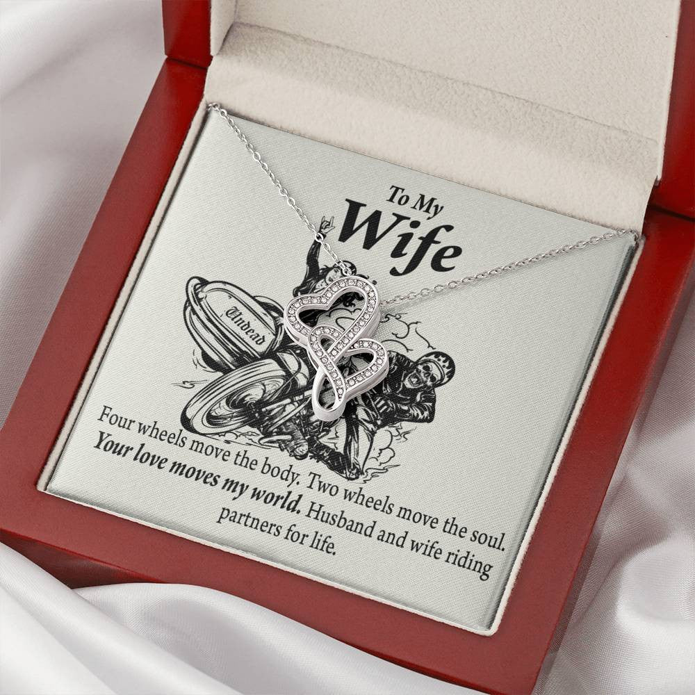 To My Wife Your Love Moves My World Double Hearts Necklace Message Card From Son Daughter Gift Anniversary Birthday Graduation Mothers Day - Double Hearts Necklace