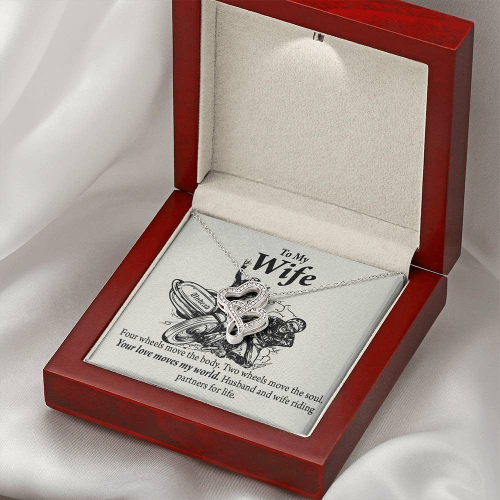 To My Wife Your Love Moves My World Double Hearts Necklace Message Card From Son Daughter Gift Anniversary Birthday Graduation Mothers Day - Double Hearts Necklace