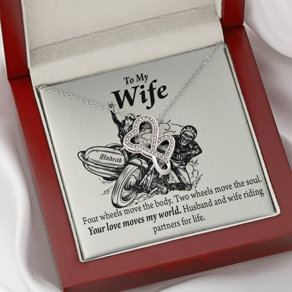 To My Wife Your Love Moves My World Double Hearts Necklace Message Card From Son Daughter Gift Anniversary Birthday Graduation Mothers Day - Double Hearts Necklace