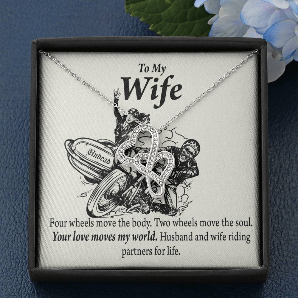 To My Wife Your Love Moves My World Double Hearts Necklace Message Card From Son Daughter Gift Anniversary Birthday Graduation Mothers Day - Double Hearts Necklace
