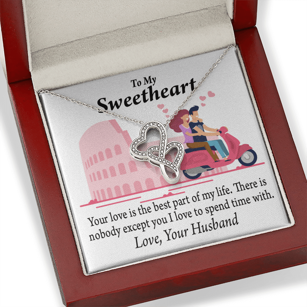 To My Wife Best Part Of My Life Double Hearts Necklace Message Card From Son Daughter Gift Anniversary Birthday Graduation Mothers Day - Double Hearts Necklace