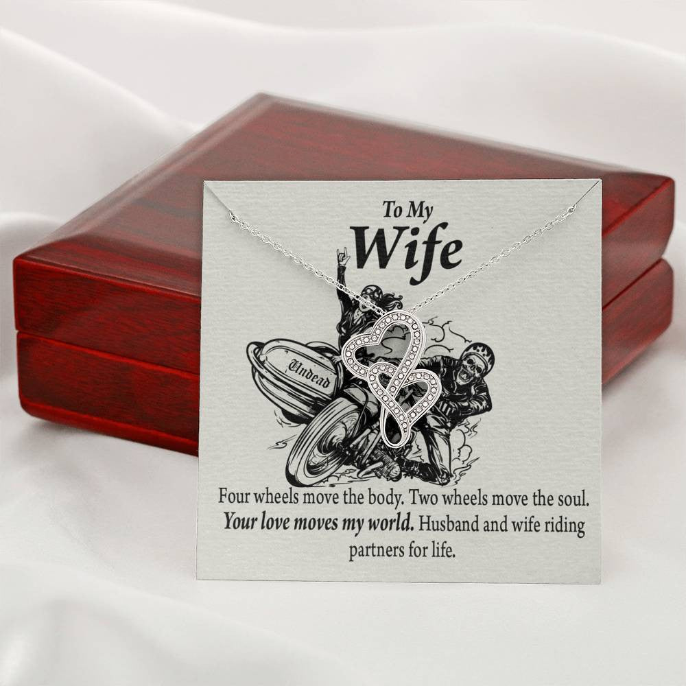 To My Wife Your Love Moves My World Double Hearts Necklace Message Card From Son Daughter Gift Anniversary Birthday Graduation Mothers Day - Double Hearts Necklace