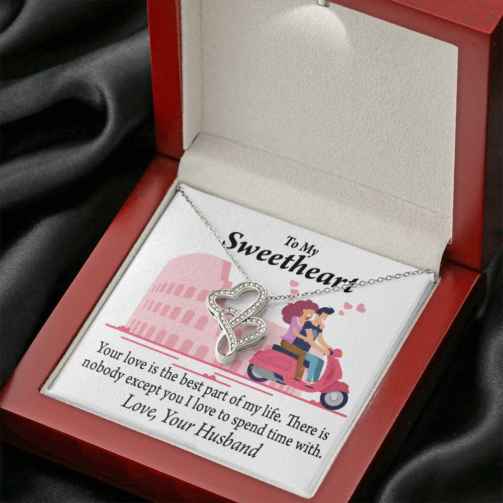 To My Wife Best Part Of My Life Double Hearts Necklace Message Card From Son Daughter Gift Anniversary Birthday Graduation Mothers Day - Double Hearts Necklace