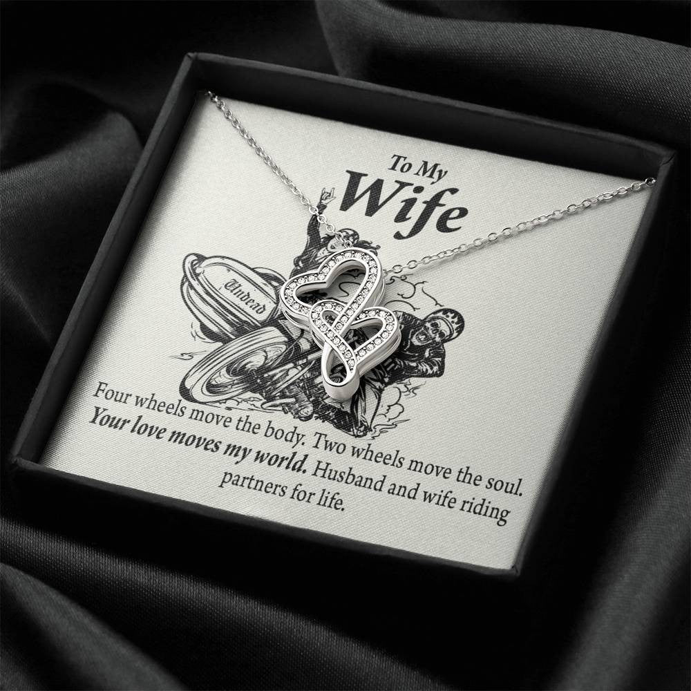 To My Wife Your Love Moves My World Double Hearts Necklace Message Card From Son Daughter Gift Anniversary Birthday Graduation Mothers Day - Double Hearts Necklace