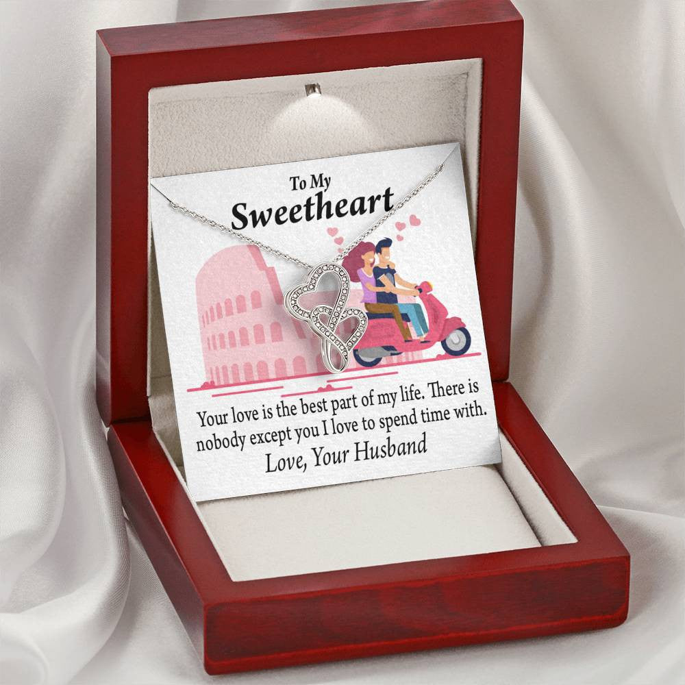 To My Wife Best Part Of My Life Double Hearts Necklace Message Card From Son Daughter Gift Anniversary Birthday Graduation Mothers Day - Double Hearts Necklace
