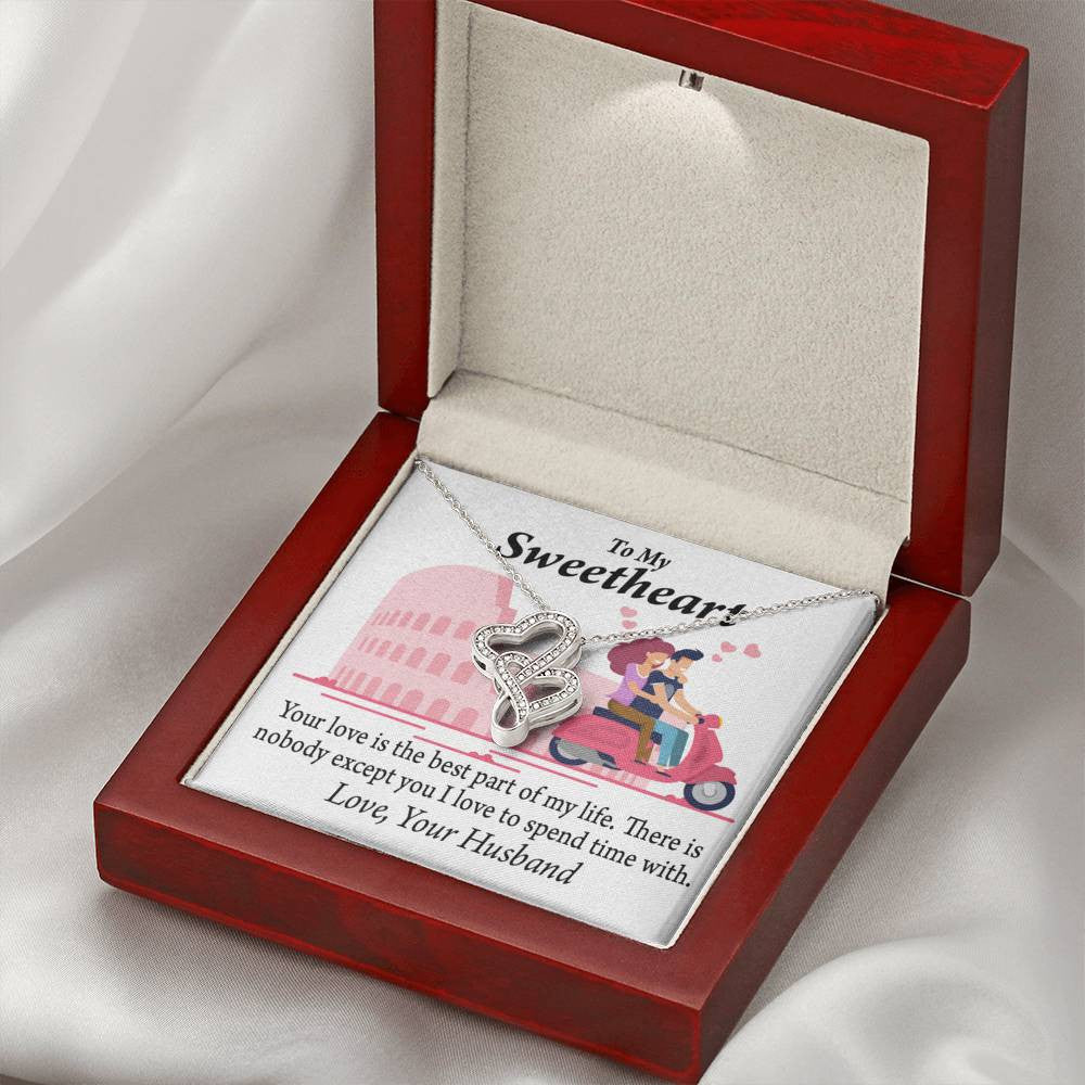 To My Wife Best Part Of My Life Double Hearts Necklace Message Card From Son Daughter Gift Anniversary Birthday Graduation Mothers Day - Double Hearts Necklace