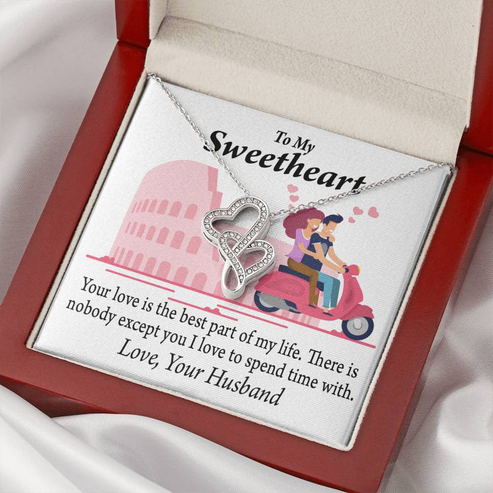 To My Wife Best Part Of My Life Double Hearts Necklace Message Card From Son Daughter Gift Anniversary Birthday Graduation Mothers Day - Double Hearts Necklace