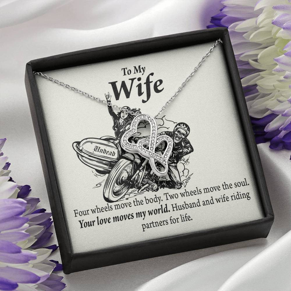 To My Wife Your Love Moves My World Double Hearts Necklace Message Card From Son Daughter Gift Anniversary Birthday Graduation Mothers Day - Double Hearts Necklace