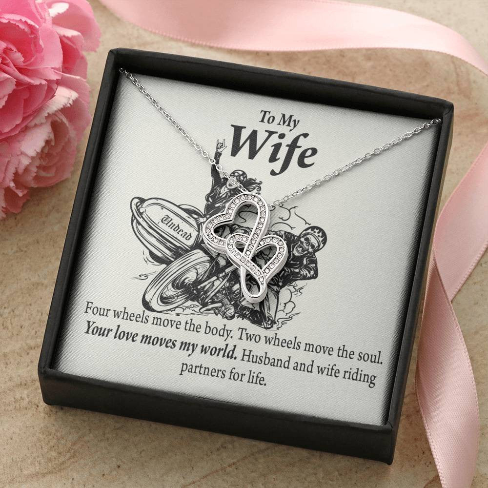 To My Wife Your Love Moves My World Double Hearts Necklace Message Card From Son Daughter Gift Anniversary Birthday Graduation Mothers Day - Double Hearts Necklace