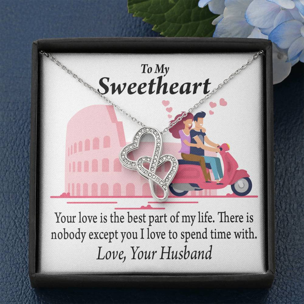 To My Wife Best Part Of My Life Double Hearts Necklace Message Card From Son Daughter Gift Anniversary Birthday Graduation Mothers Day - Double Hearts Necklace