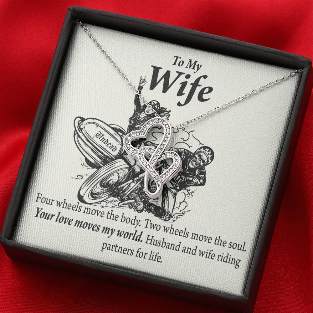 To My Wife Your Love Moves My World Double Hearts Necklace Message Card From Son Daughter Gift Anniversary Birthday Graduation Mothers Day - Double Hearts Necklace