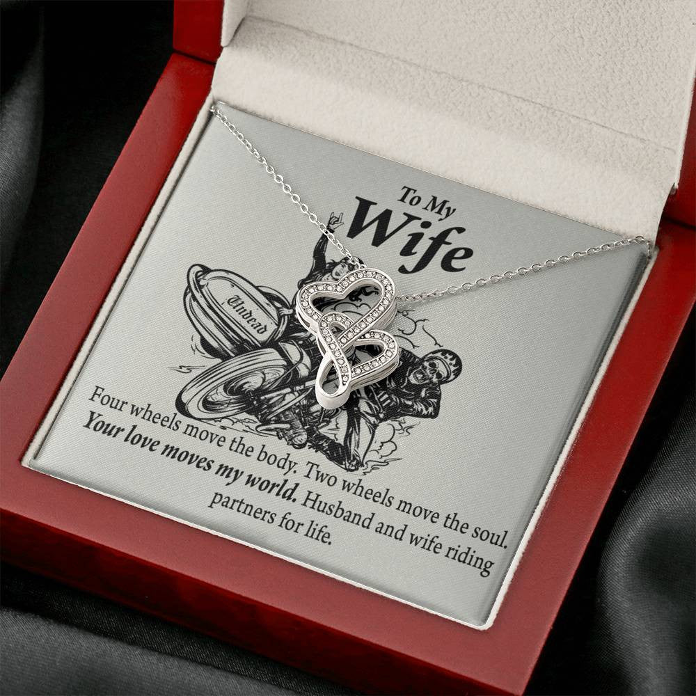 To My Wife Your Love Moves My World Double Hearts Necklace Message Card From Son Daughter Gift Anniversary Birthday Graduation Mothers Day - Double Hearts Necklace
