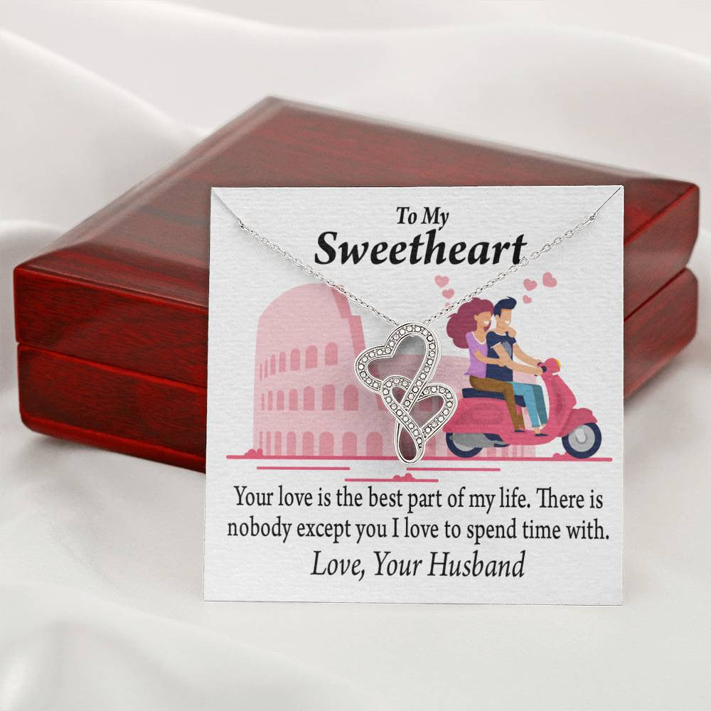 To My Wife Best Part Of My Life Double Hearts Necklace Message Card From Son Daughter Gift Anniversary Birthday Graduation Mothers Day - Double Hearts Necklace