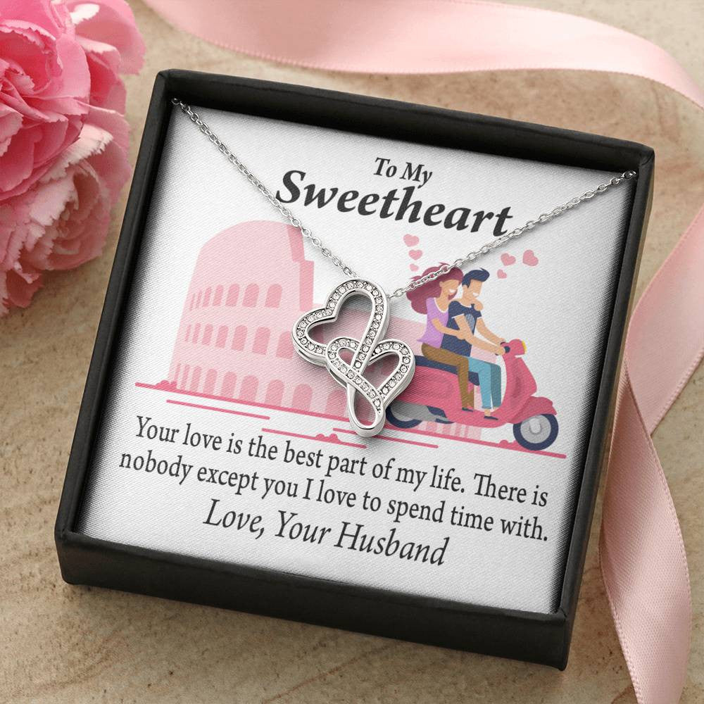 To My Wife Best Part Of My Life Double Hearts Necklace Message Card From Son Daughter Gift Anniversary Birthday Graduation Mothers Day - Double Hearts Necklace