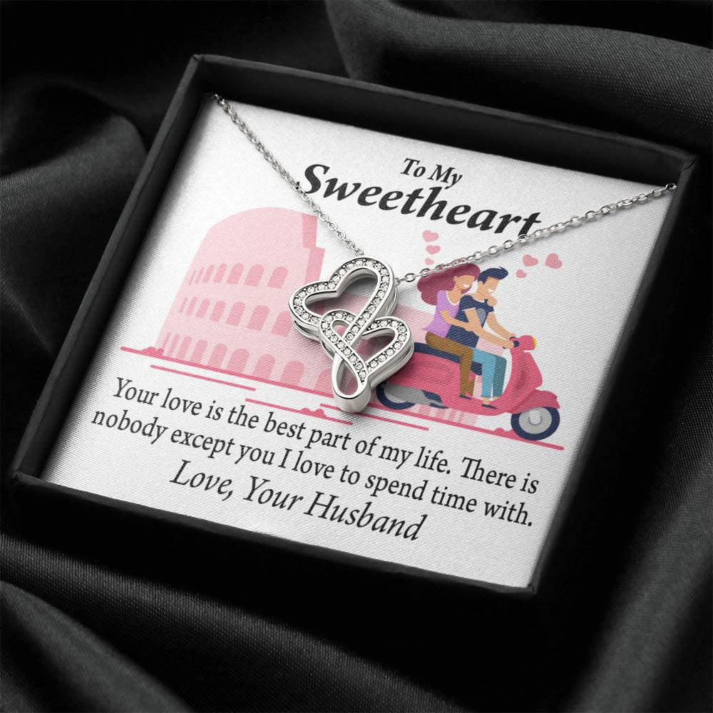 To My Wife Best Part Of My Life Double Hearts Necklace Message Card From Son Daughter Gift Anniversary Birthday Graduation Mothers Day - Double Hearts Necklace