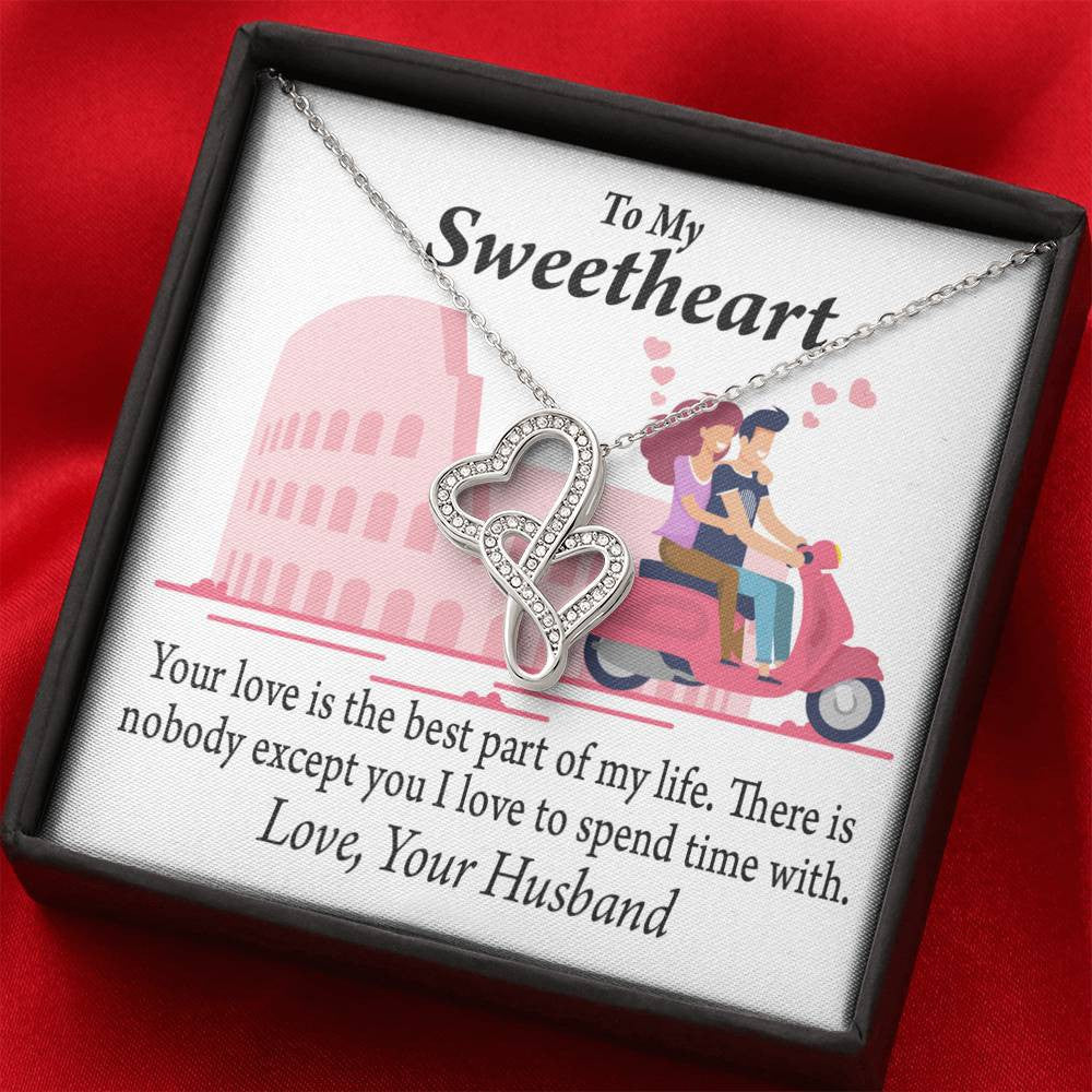 To My Wife Best Part Of My Life Double Hearts Necklace Message Card From Son Daughter Gift Anniversary Birthday Graduation Mothers Day - Double Hearts Necklace