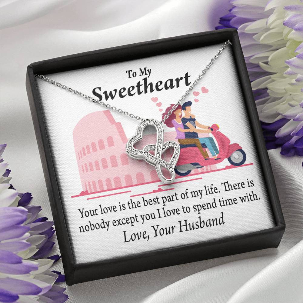 To My Wife Best Part Of My Life Double Hearts Necklace Message Card From Son Daughter Gift Anniversary Birthday Graduation Mothers Day - Double Hearts Necklace