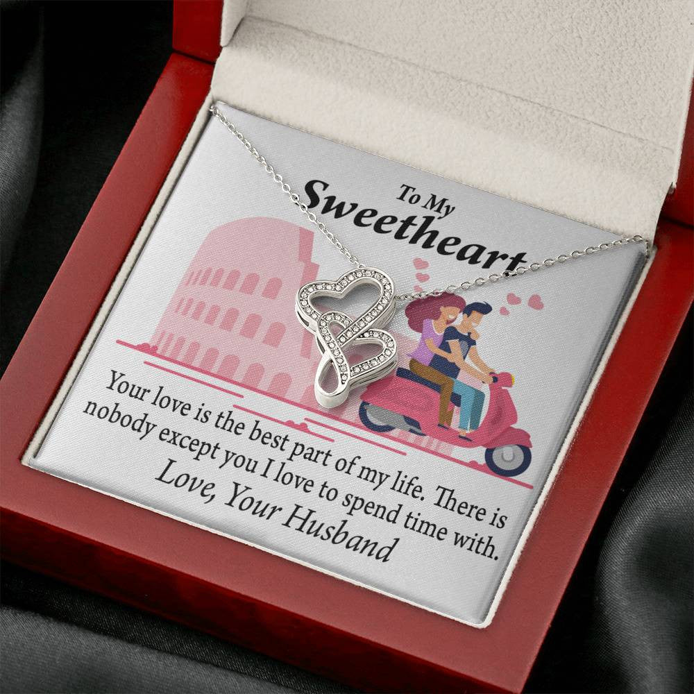 To My Wife Best Part Of My Life Double Hearts Necklace Message Card From Son Daughter Gift Anniversary Birthday Graduation Mothers Day - Double Hearts Necklace