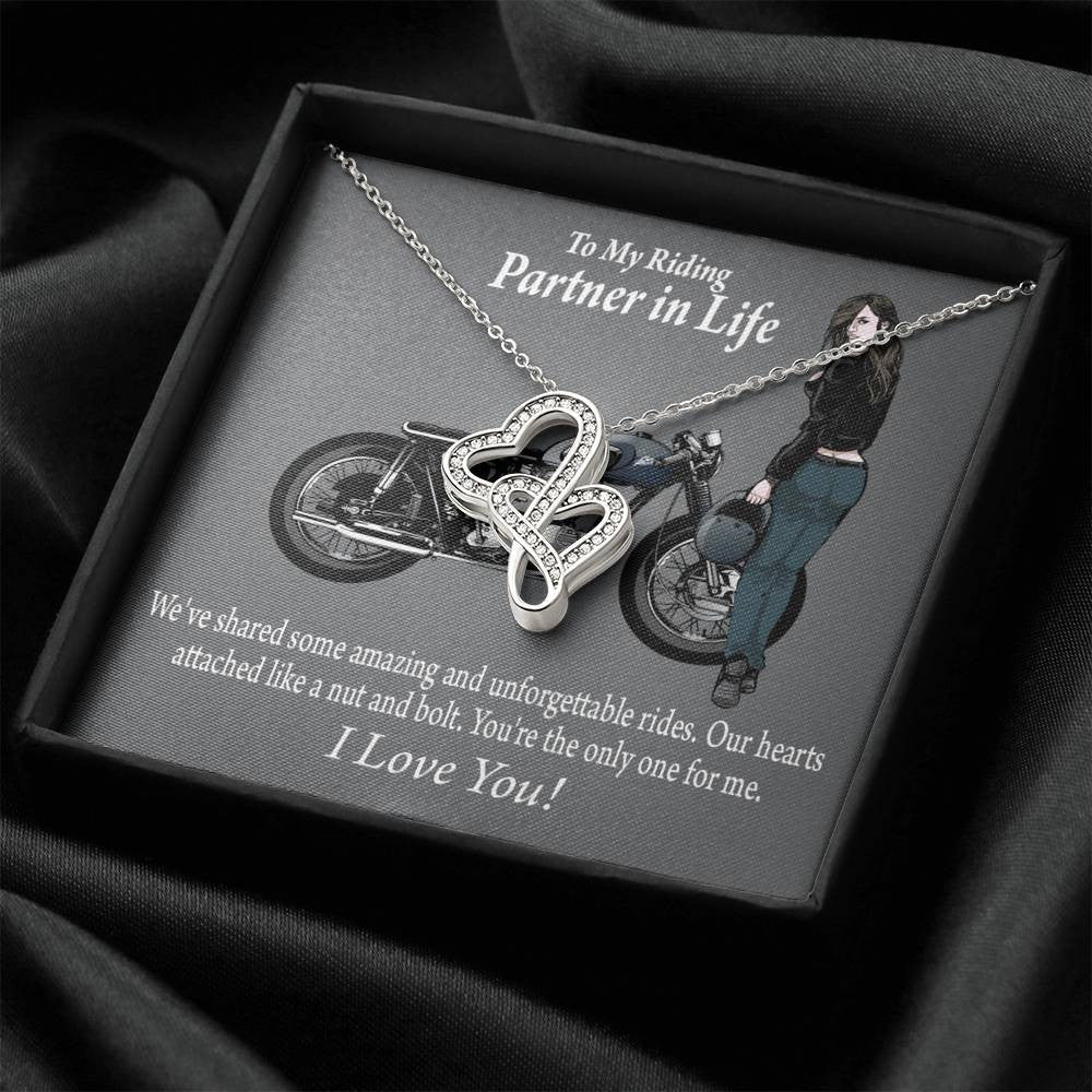 To My Wife Love Your Curves Double Hearts Necklace Message Card From Son Daughter Gift Anniversary Birthday Graduation Mothers Day - Double Hearts Necklace