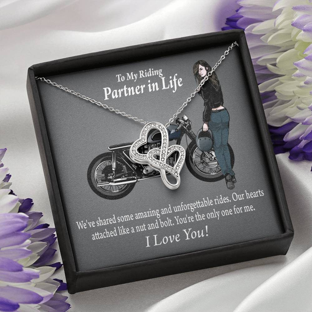 To My Wife Love Your Curves Double Hearts Necklace Message Card From Son Daughter Gift Anniversary Birthday Graduation Mothers Day - Double Hearts Necklace