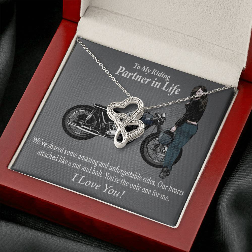 To My Wife Love Your Curves Double Hearts Necklace Message Card From Son Daughter Gift Anniversary Birthday Graduation Mothers Day - Double Hearts Necklace