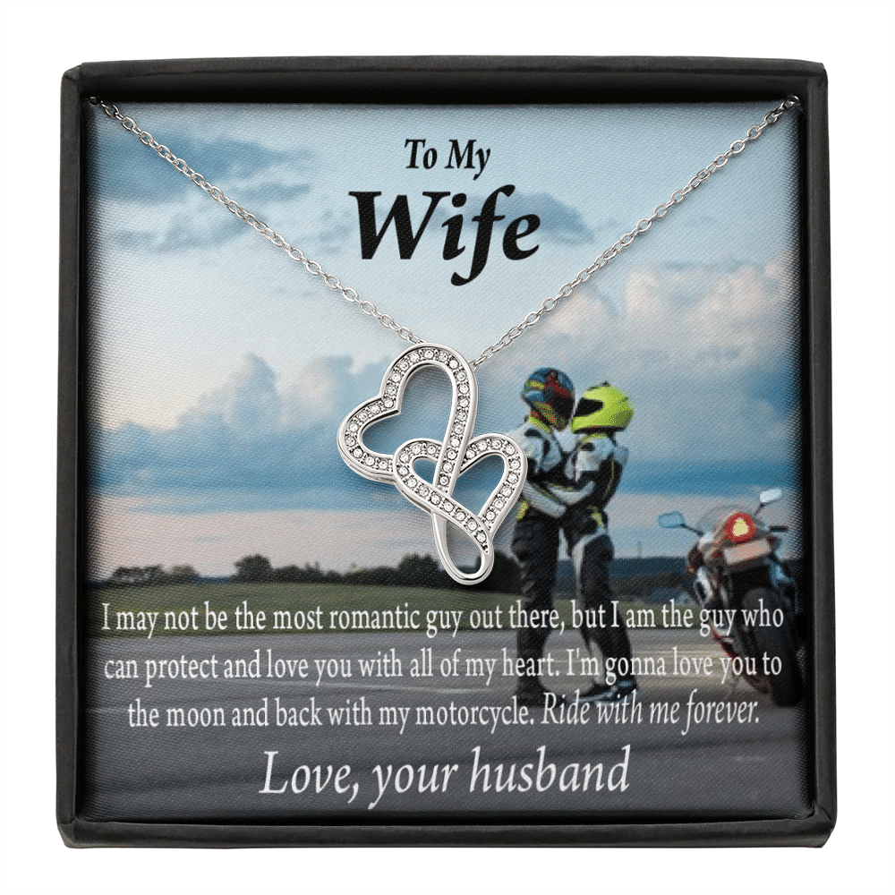 To My Wife Ride With Me Forever Double Hearts Necklace Message Card From Son Daughter Gift Anniversary Birthday Graduation Mothers Day - Double Hearts Necklace