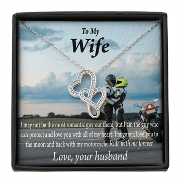 To My Wife Ride With Me Forever Double Hearts Necklace Message Card From Son Daughter Gift Anniversary Birthday Graduation Mothers Day - Double Hearts Necklace
