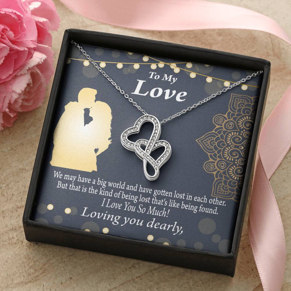 To My Partner Lost In Your Love Twin Hearts Necklace Cz Eternal Bond Pendant From Son Daughter Gift Anniversary Birthday Graduation Mothers Day - Double Hearts Necklace