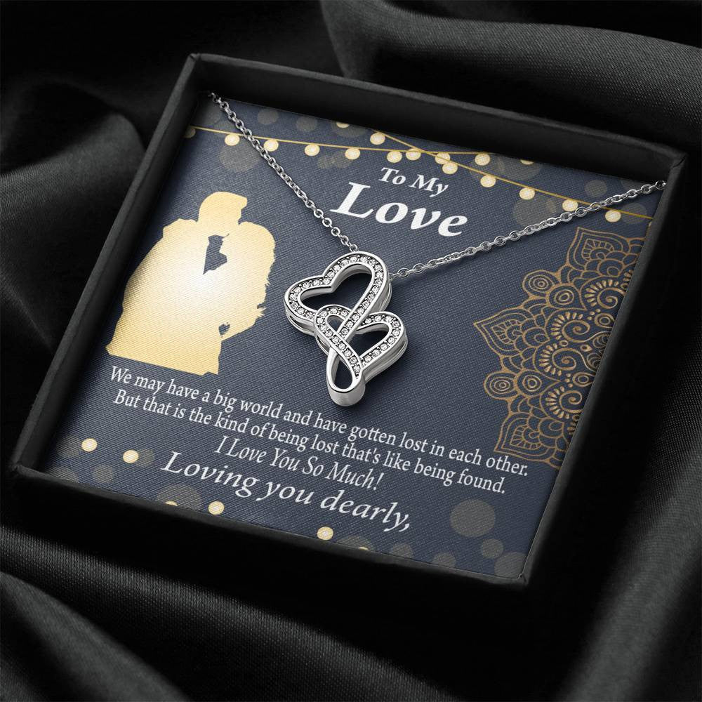To My Partner Lost In Your Love Twin Hearts Necklace Cz Eternal Bond Pendant From Son Daughter Gift Anniversary Birthday Graduation Mothers Day - Double Hearts Necklace