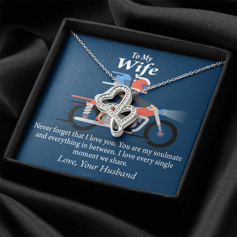 To My Wife Love You With All My Heart Double Hearts Necklace Message Card From Son Daughter Gift Anniversary Birthday Graduation Mothers Day - Double Hearts Necklace