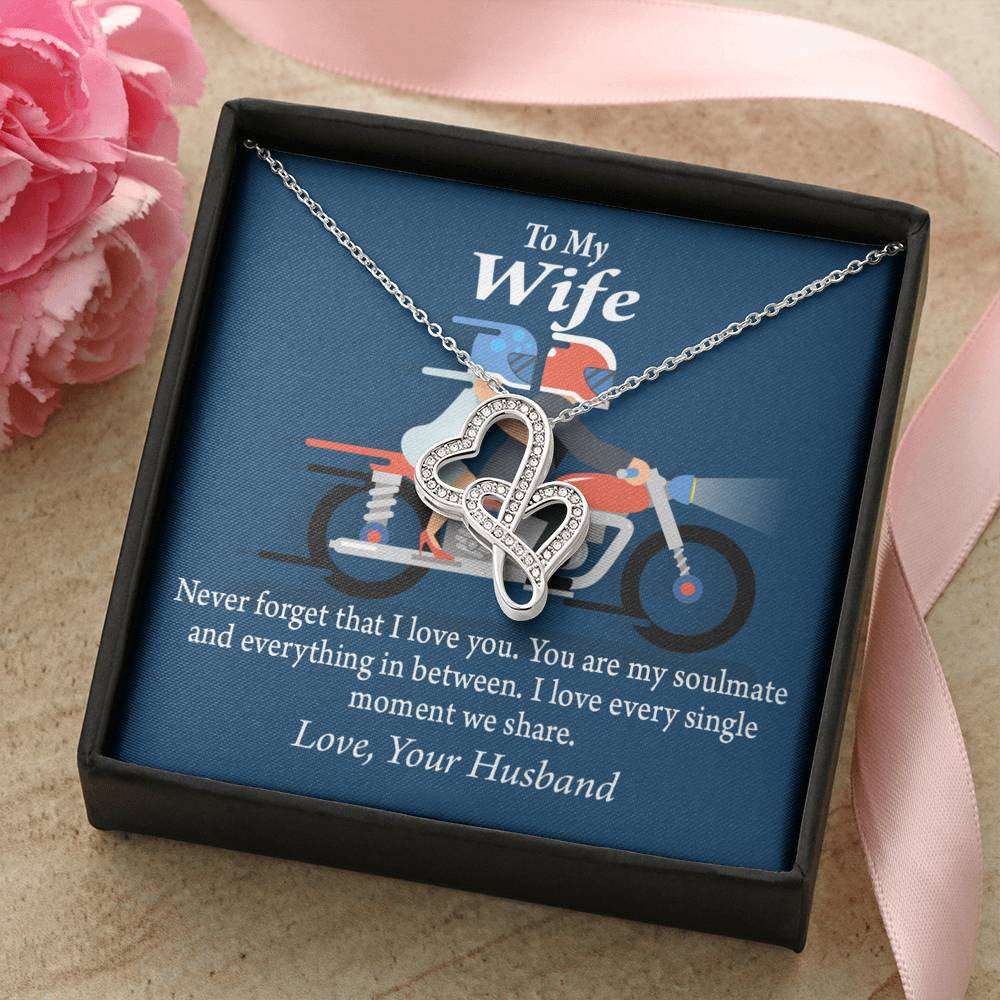 To My Wife Love You With All My Heart Double Hearts Necklace Message Card From Son Daughter Gift Anniversary Birthday Graduation Mothers Day - Double Hearts Necklace