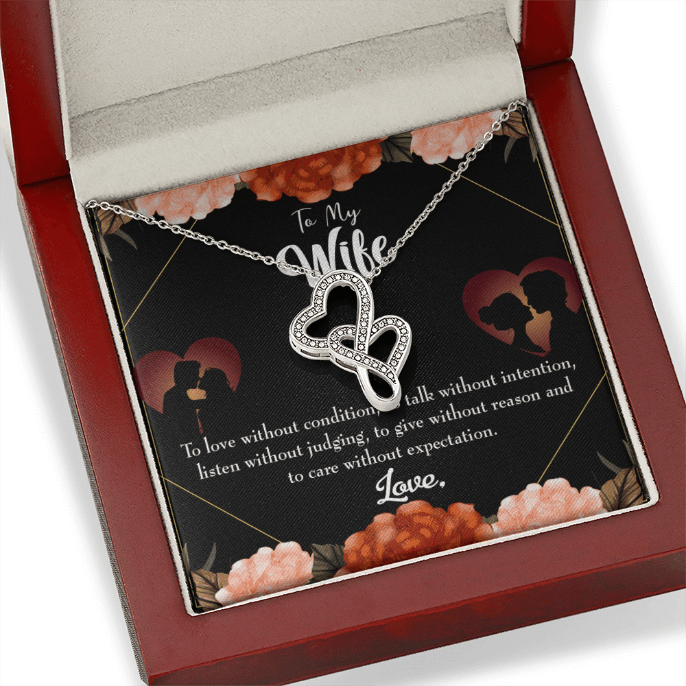 To My Wife Gift For Wife Birthday Twin Hearts Necklace Cz Eternal Bond Pendant From Son Daughter Gift Anniversary Birthday Graduation Mothers Day - Double Hearts Necklace