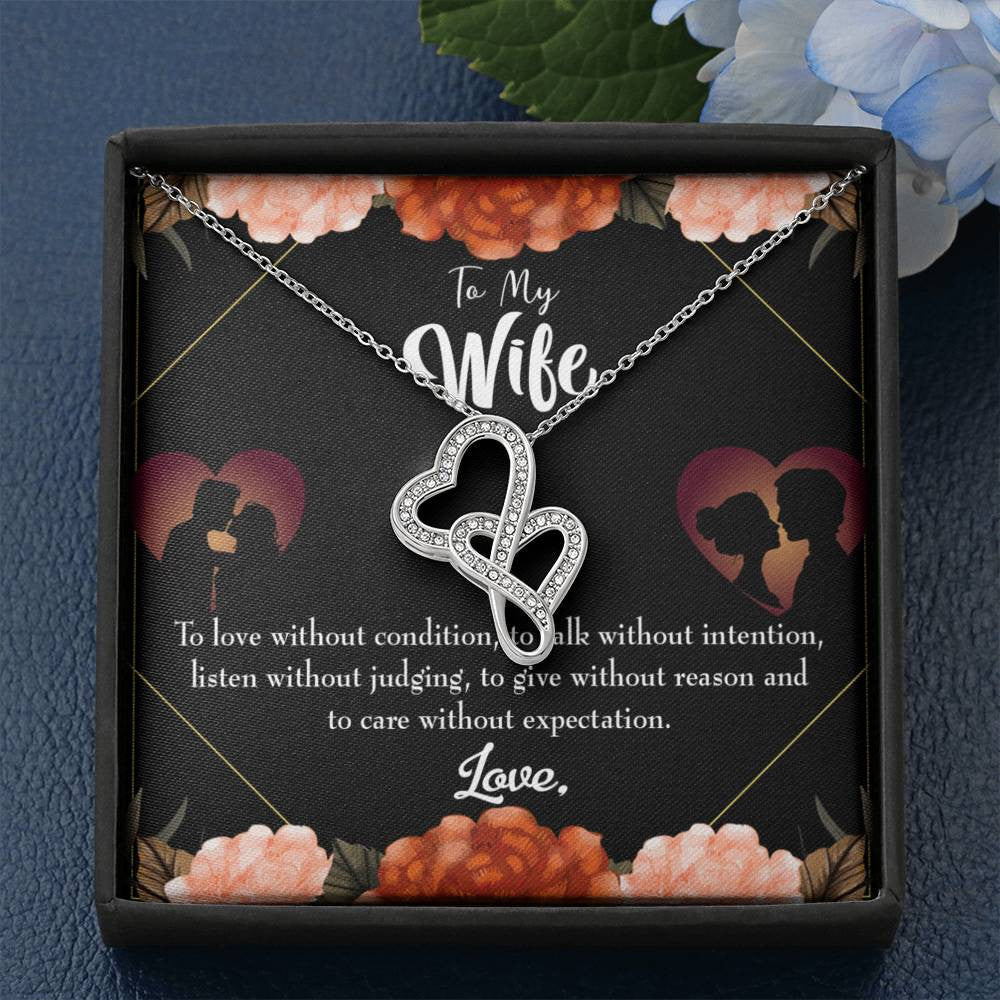 To My Wife Gift For Wife Birthday Twin Hearts Necklace Cz Eternal Bond Pendant From Son Daughter Gift Anniversary Birthday Graduation Mothers Day - Double Hearts Necklace