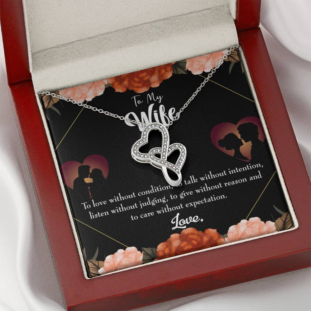 To My Wife Gift For Wife Birthday Twin Hearts Necklace Cz Eternal Bond Pendant From Son Daughter Gift Anniversary Birthday Graduation Mothers Day - Double Hearts Necklace