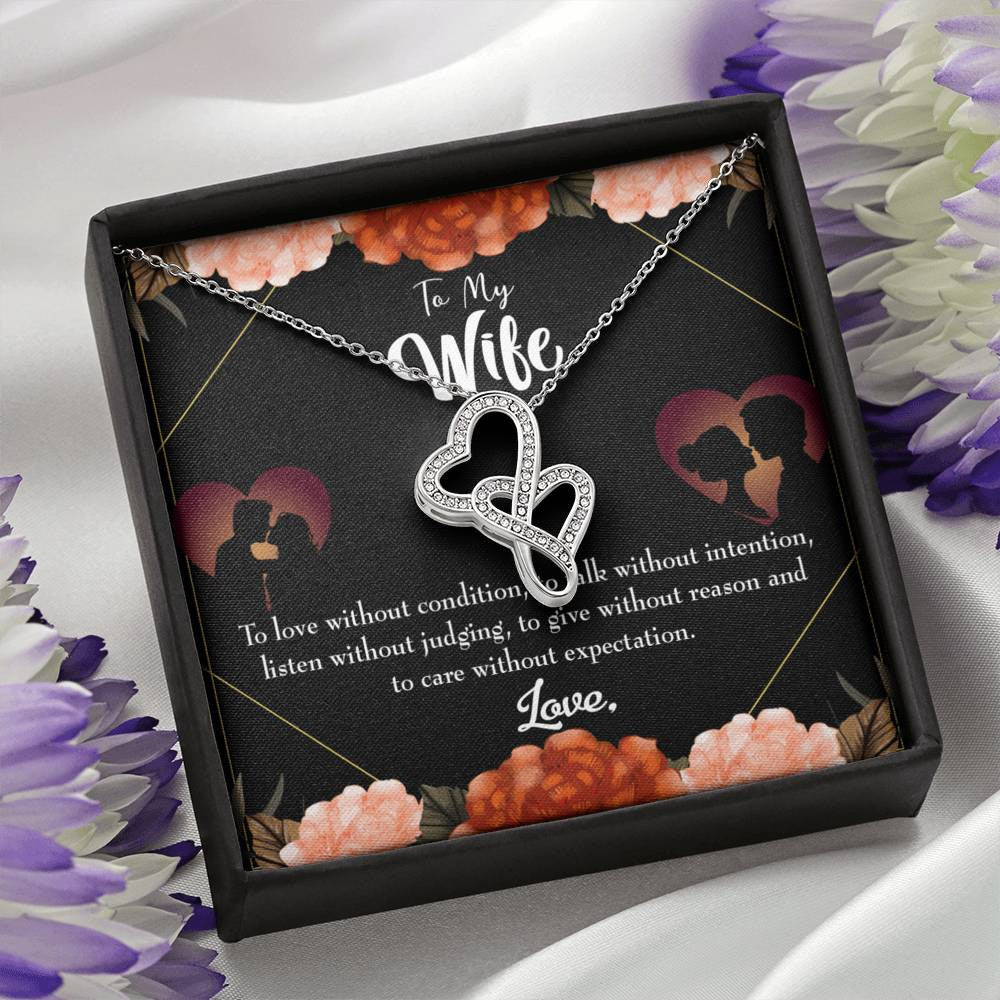 To My Wife Gift For Wife Birthday Twin Hearts Necklace Cz Eternal Bond Pendant From Son Daughter Gift Anniversary Birthday Graduation Mothers Day - Double Hearts Necklace