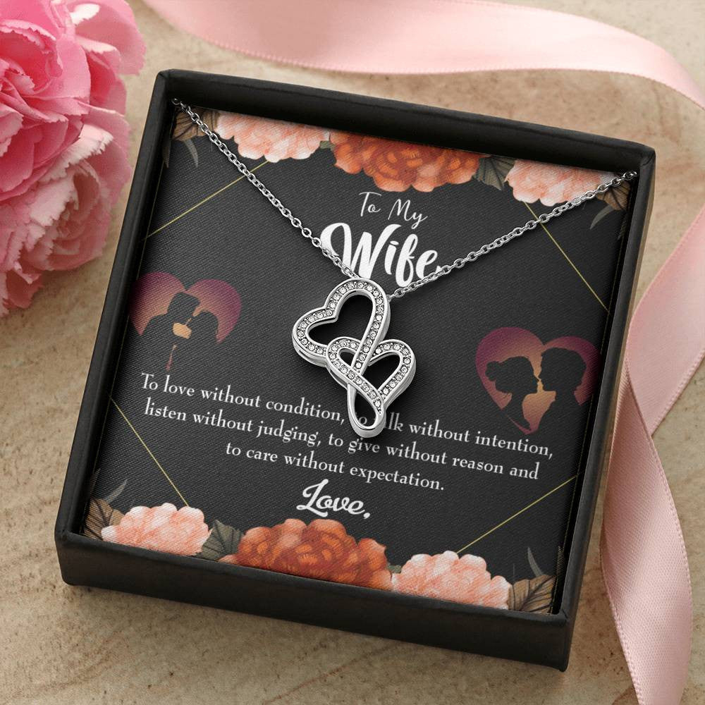 To My Wife Gift For Wife Birthday Twin Hearts Necklace Cz Eternal Bond Pendant From Son Daughter Gift Anniversary Birthday Graduation Mothers Day - Double Hearts Necklace